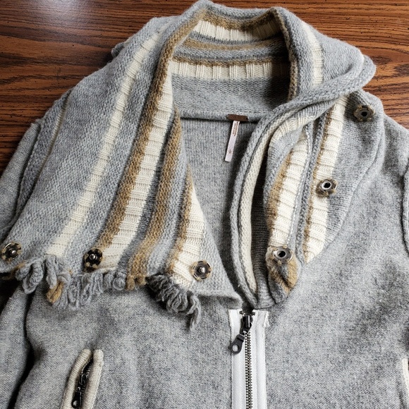 Free People Wool Shawl Knit Collar Zip Sweater - Picture 4 of 8